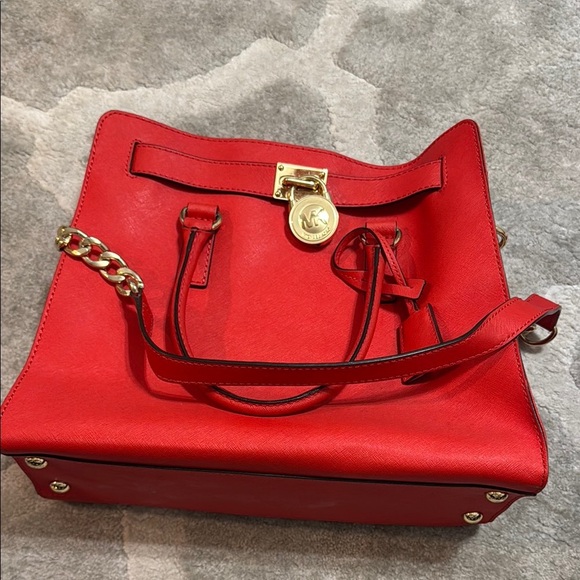 Michael Kors Burnt Orange and Gold Structured Tote - Picture 1 of 7